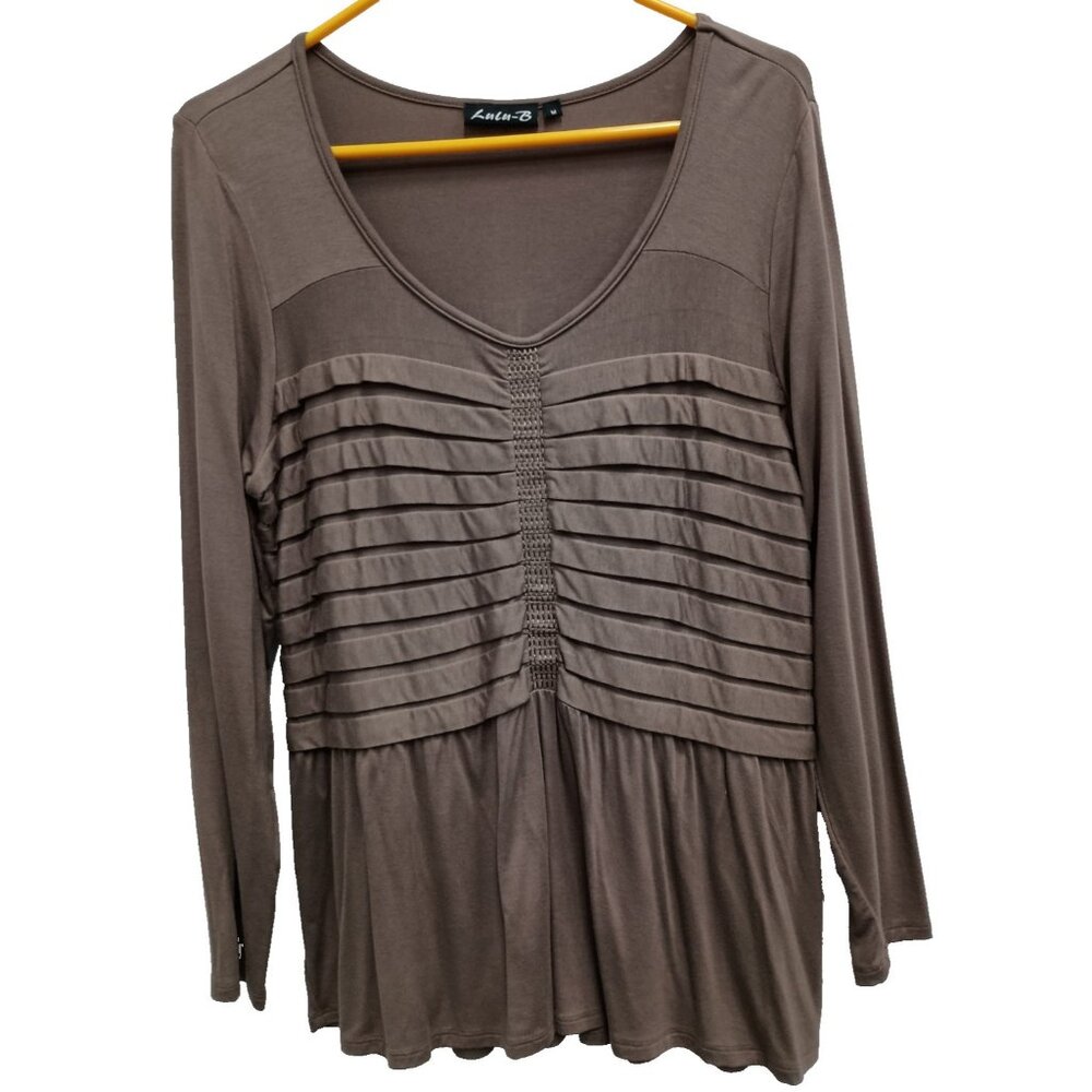 Lulu‎ B Tunic Top Womens Medium Brown Wearable Art Lagenlook Long Sleeve Casual